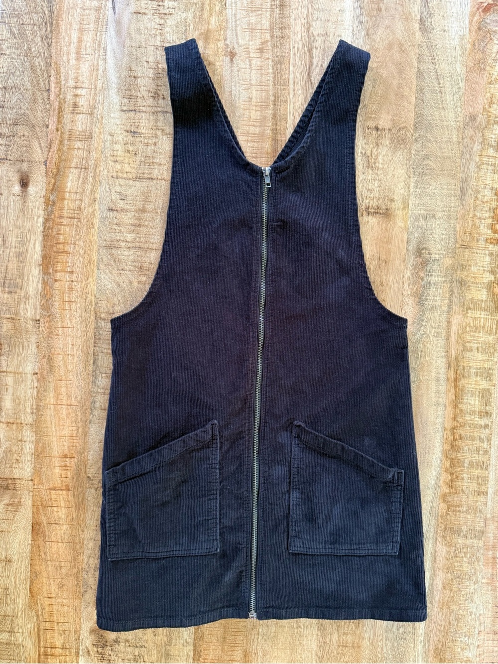 SO Black Corduroy Overall Dress Zip Front Pocket Pinafore Mini Size Small